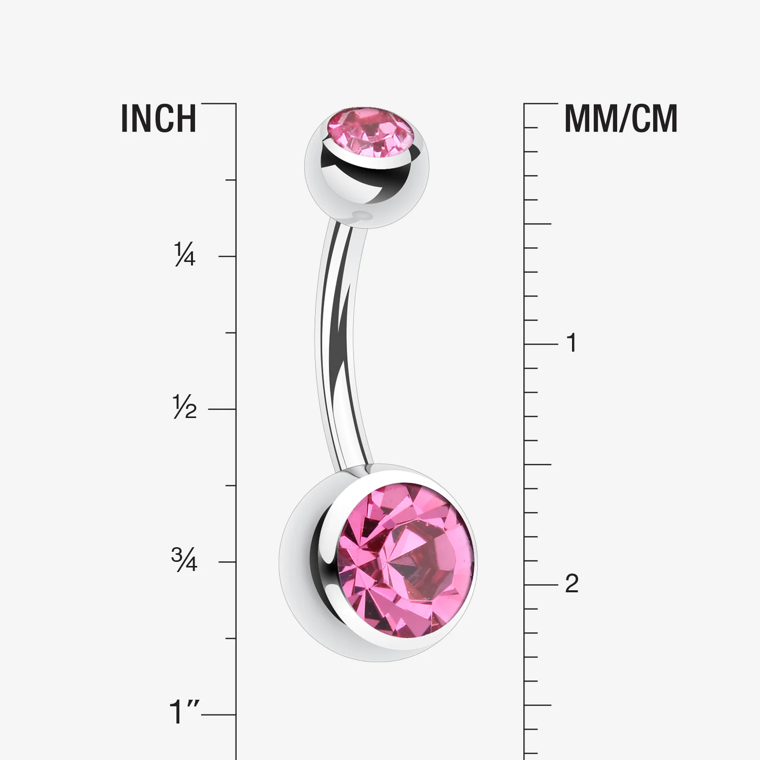 Double Gem Ball Steel Belly Button Ring - Image 2