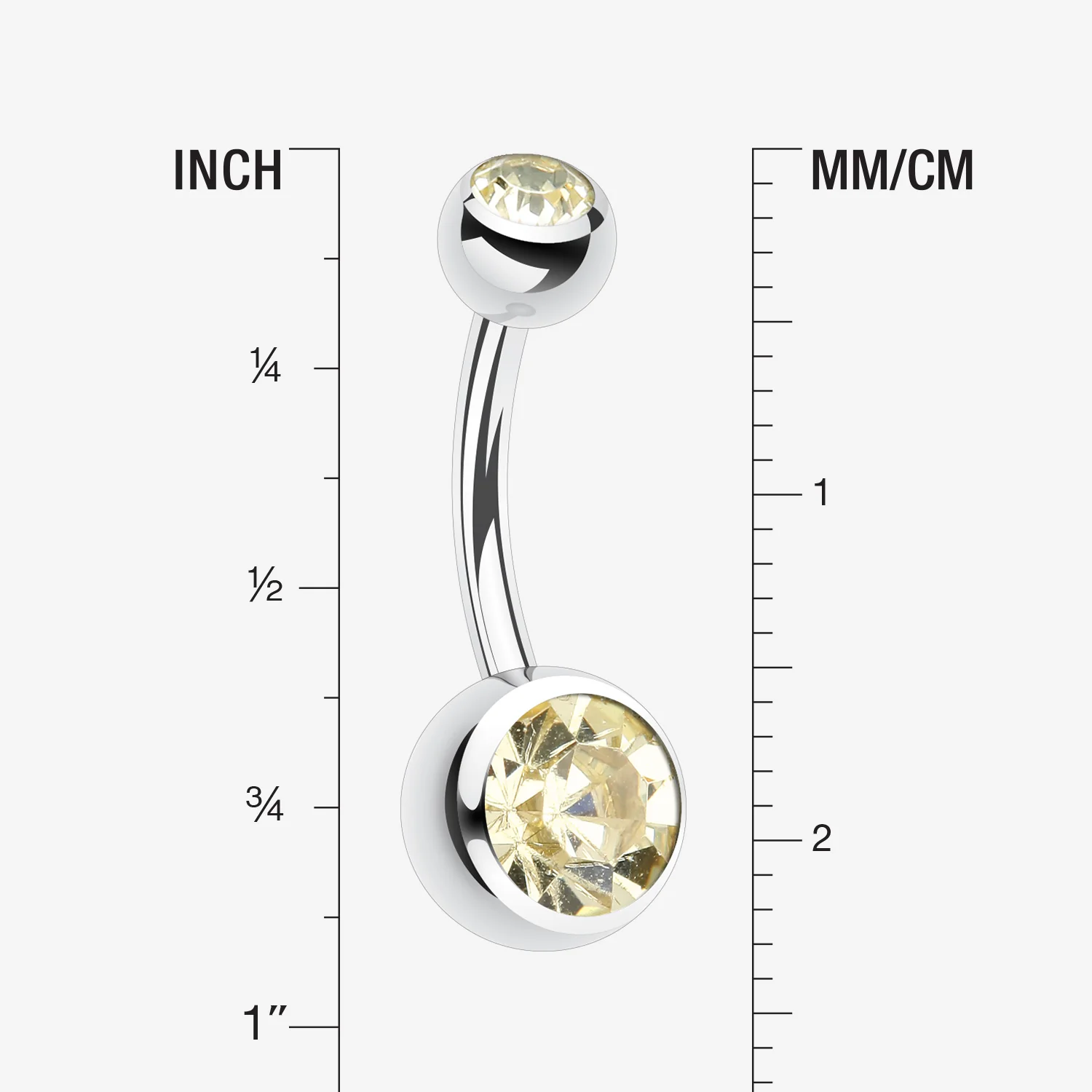 Double Gem Ball Steel Belly Button Ring - Image 2