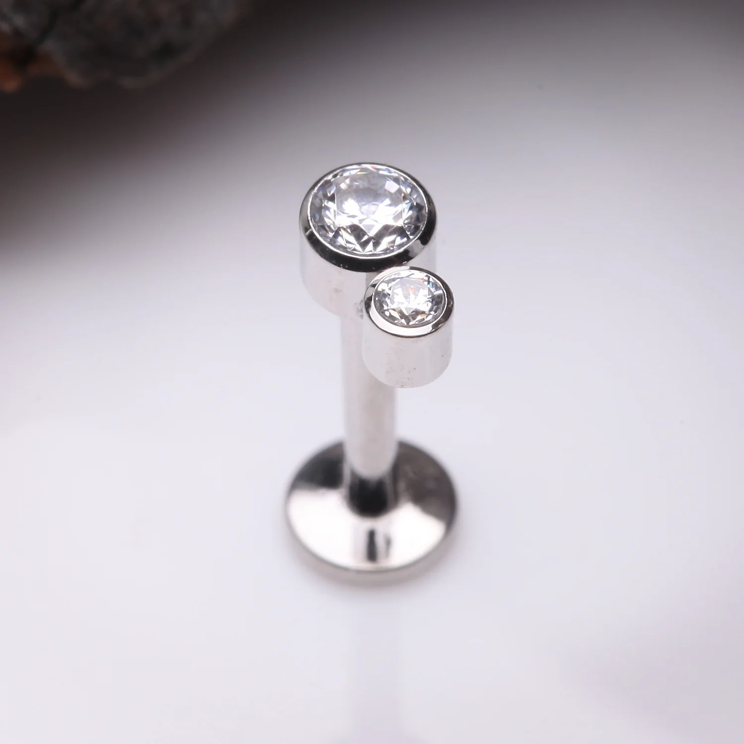 Double Gem Sparkle Droplets Internally Threaded Steel Labret - Image 2