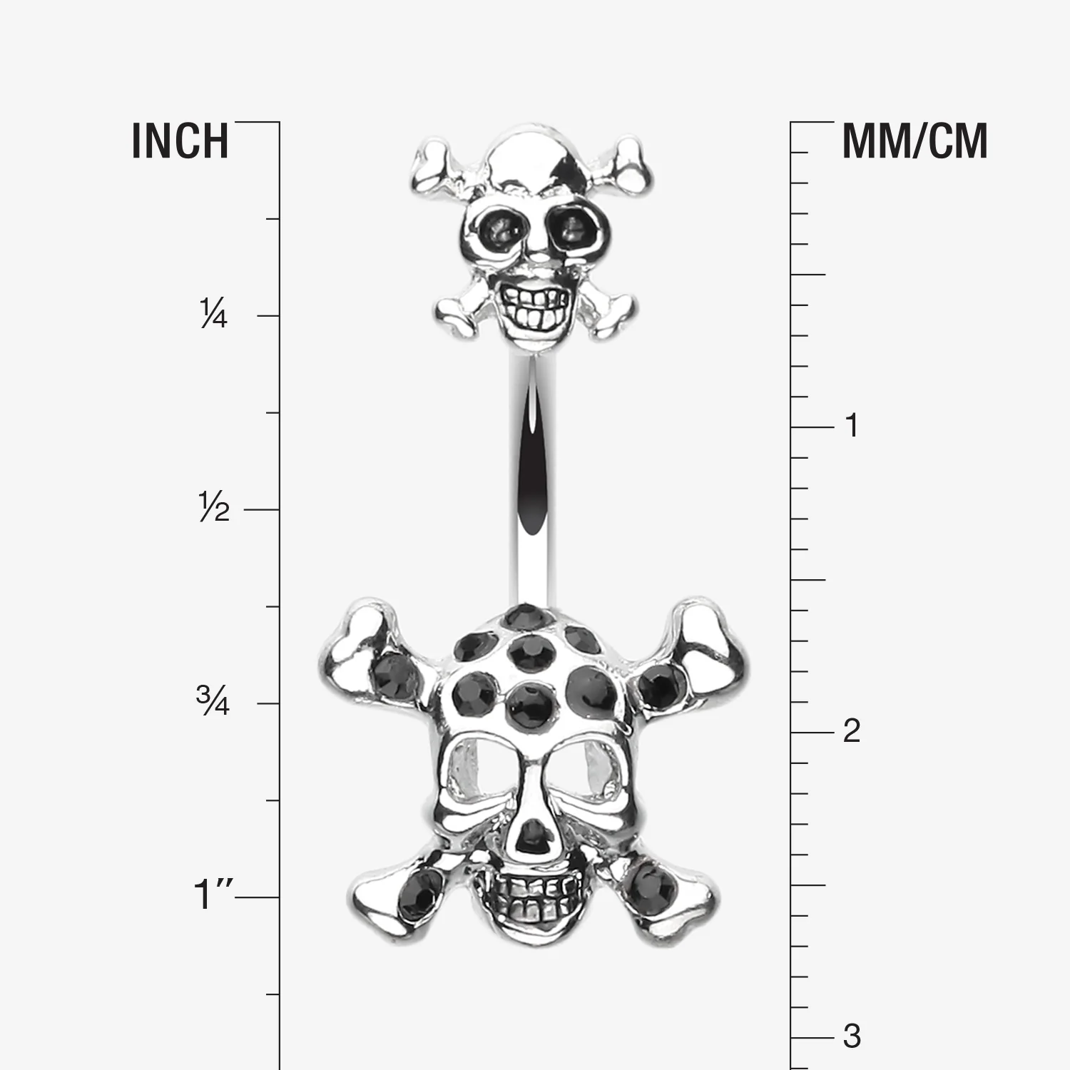Double Pirate Skull Belly Button Ring - Image 2