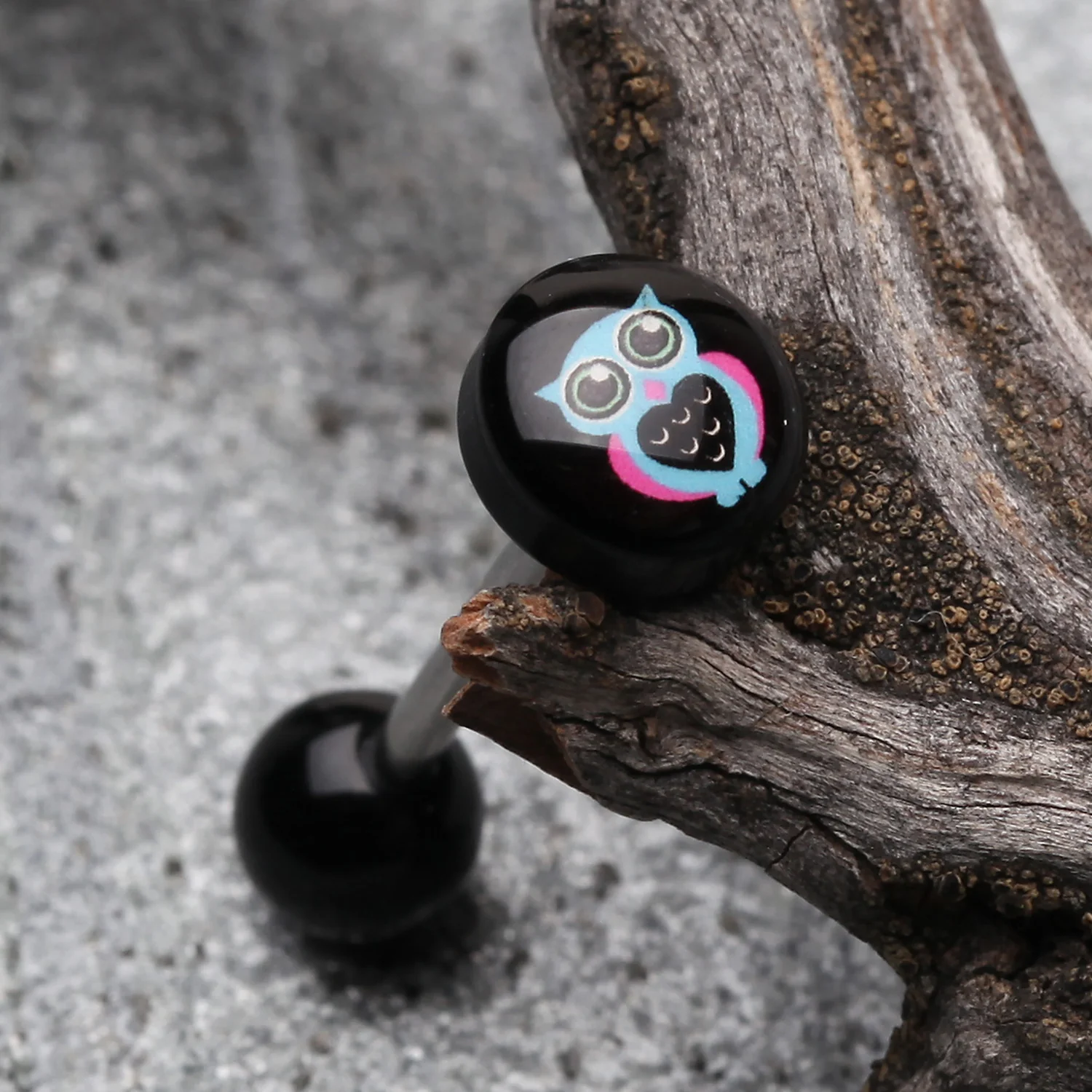 Dreamy Heart Owl Logo Acrylic Barbell Tongue Ring - Image 2