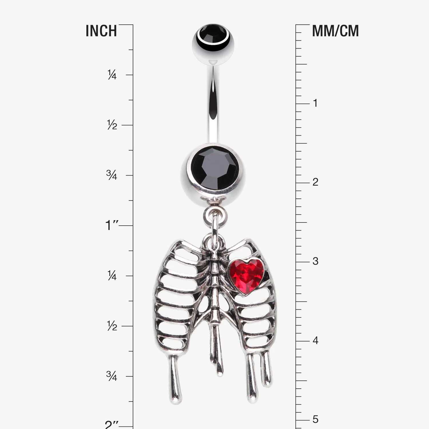 Dripping Ribcage Skeleton Heart Sparkle Belly Button Ring - Image 2