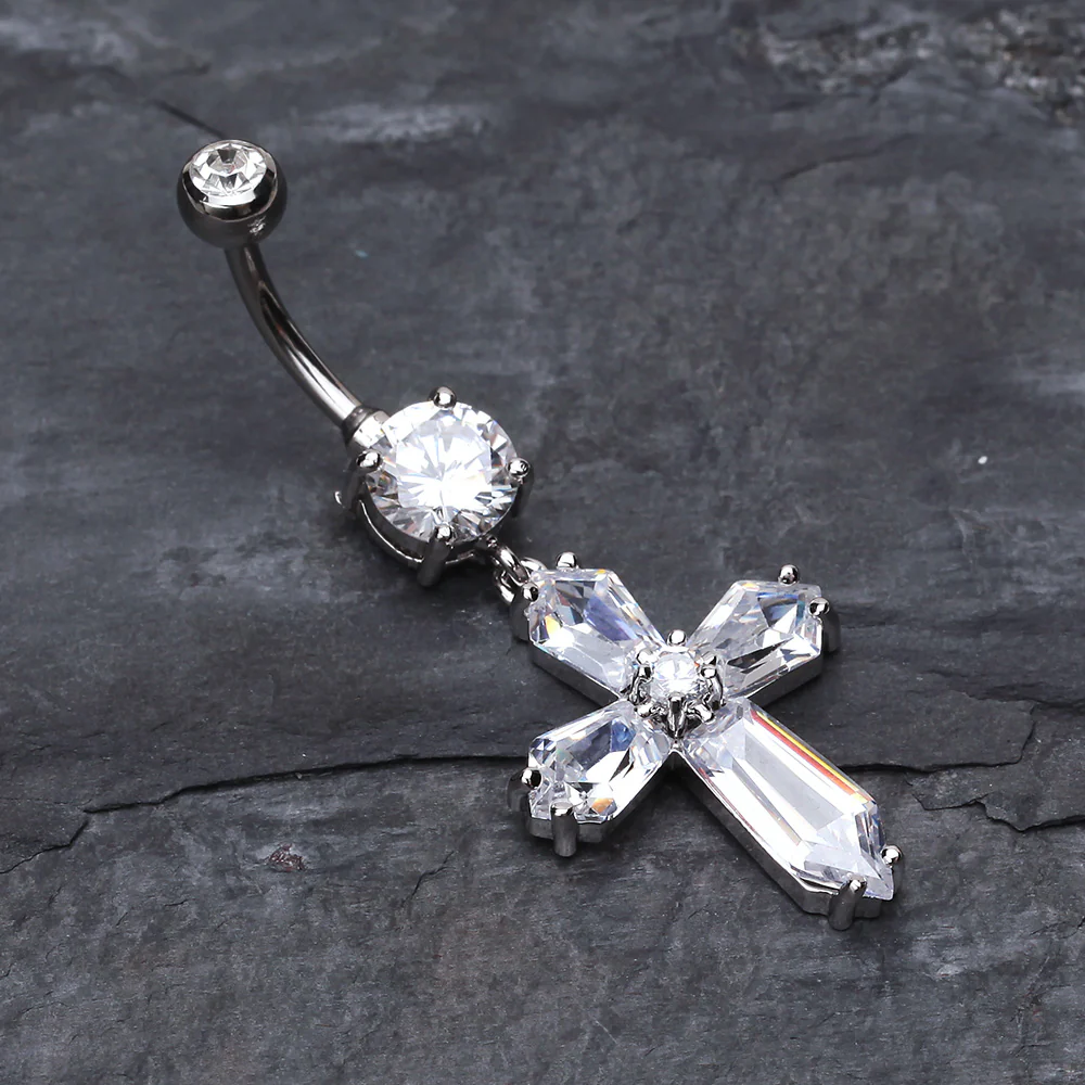 Elegant Cross Sparkle Belly Ring - Image 3