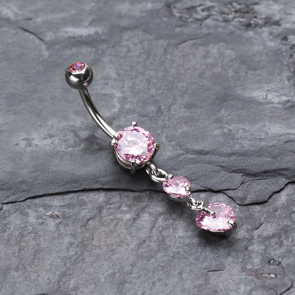 Elegant Double Hearts Belly Button Ring - Image 3