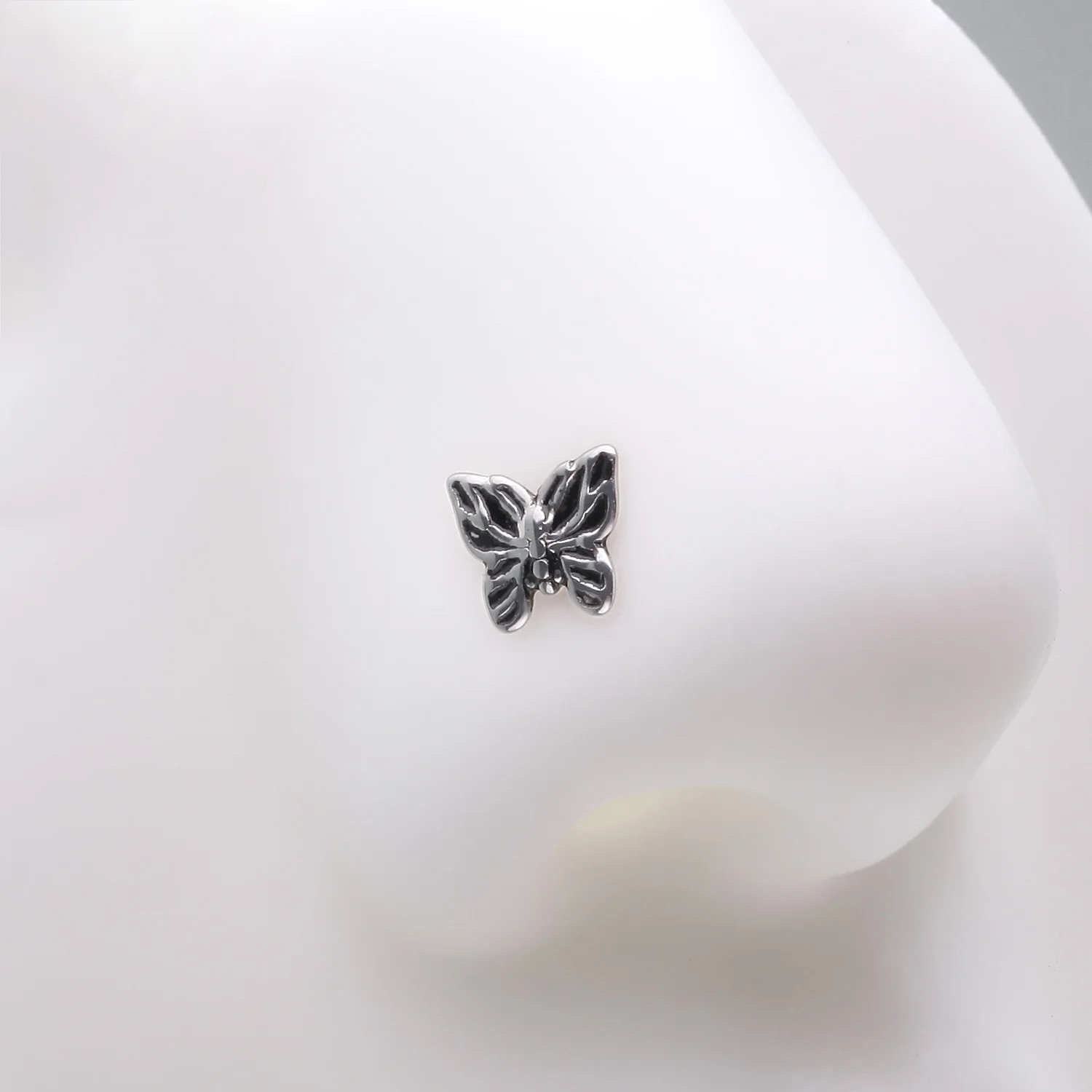 Elegant Goth Butterfly Nose Stud Ring - Image 2