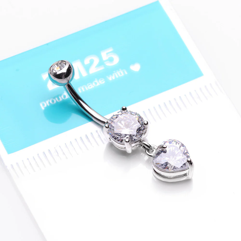 Elegant Heart Drop Sparkle Belly Button Ring - Image 4