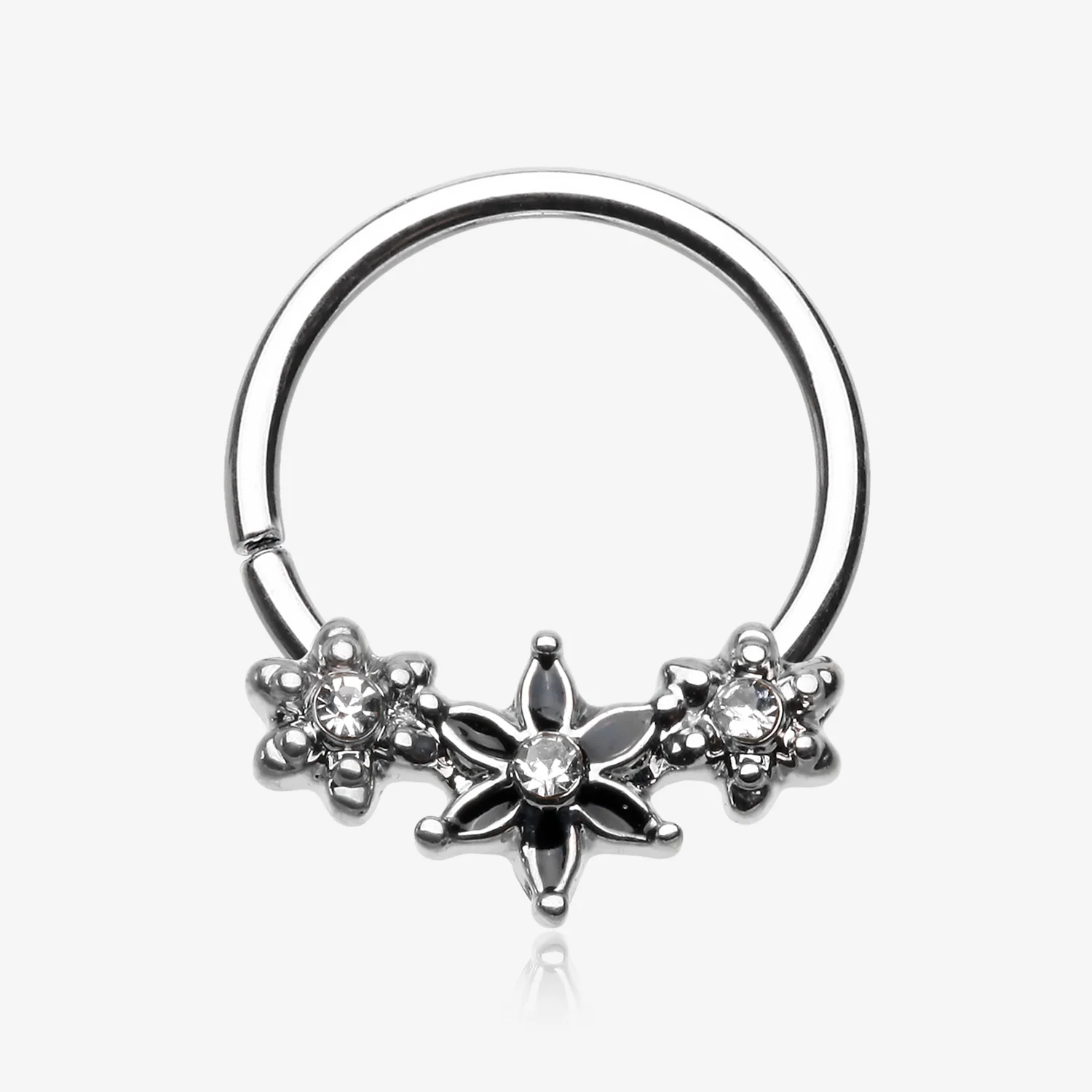 Elegant Onyx Lily Flower Sparkle Bendable Twist Hoop Ring