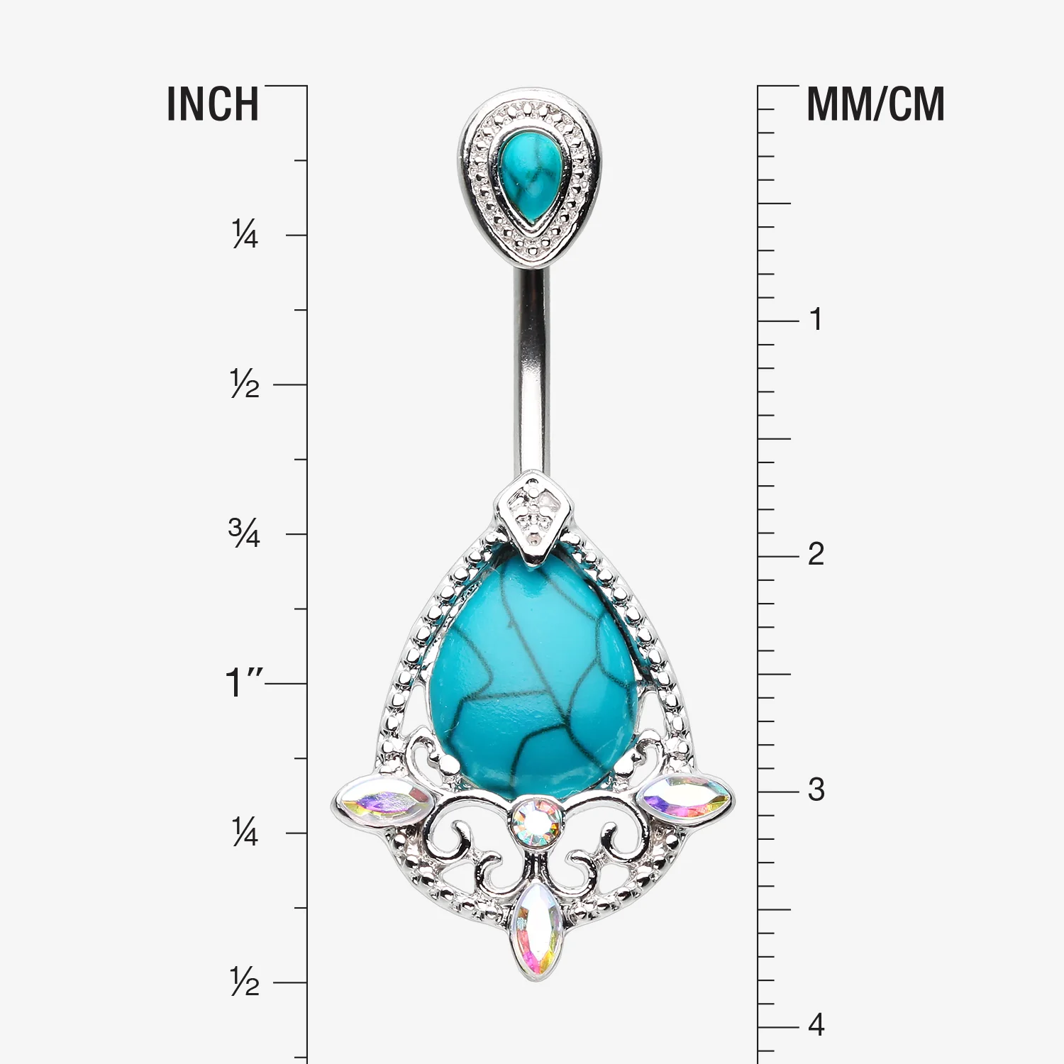 Elegant Turquoise Lace Sparkle Belly Button Ring - Image 2