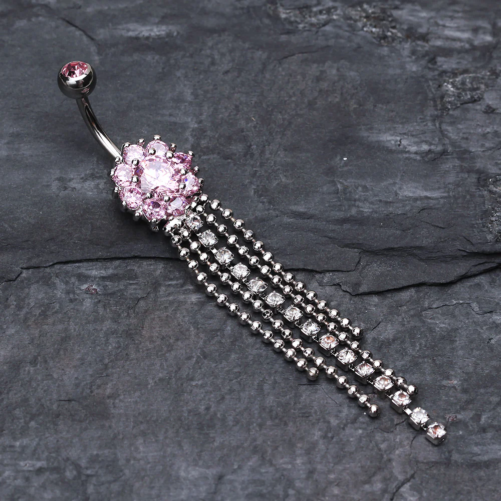 Exquisite Bedazzled Cascading Belly Button Ring - Image 3