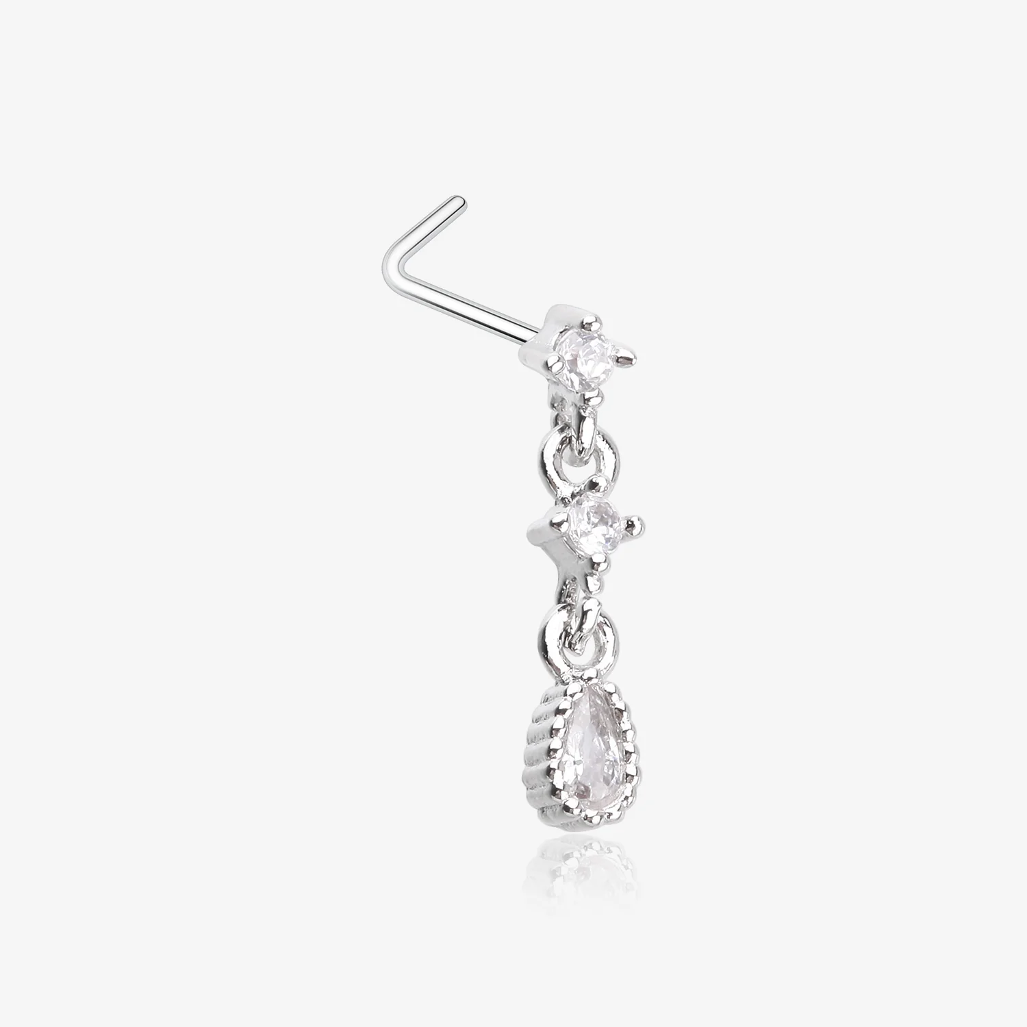 Fairytale Droplets Multi-Gem Teardrop Dangle L-Shaped Nose Ring