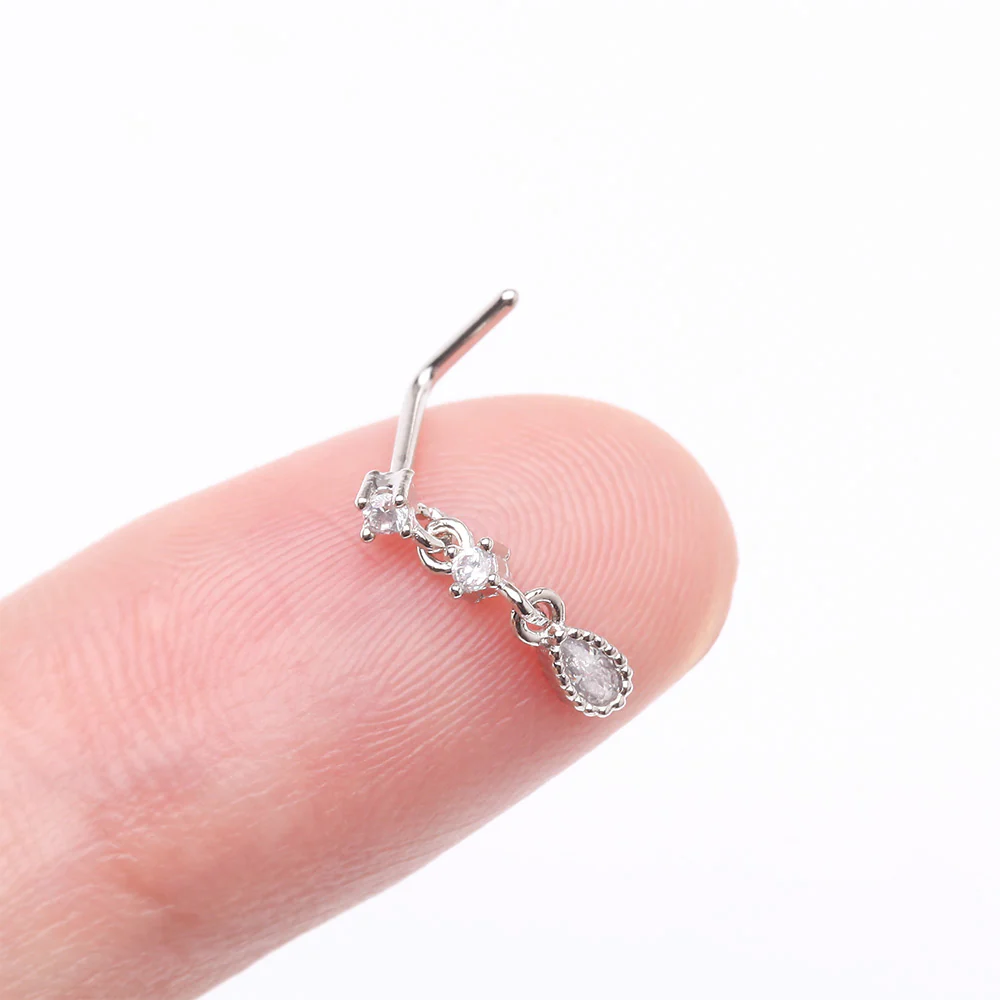 Fairytale Droplets Multi-Gem Teardrop Dangle L-Shaped Nose Ring - Image 3