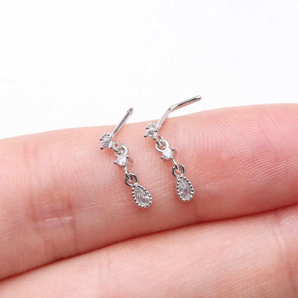 Fairytale Droplets Multi-Gem Teardrop Dangle L-Shaped Nose Ring - Image 4