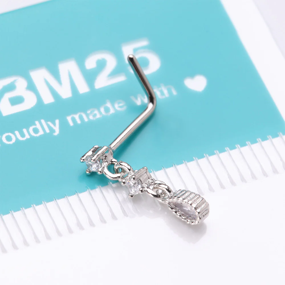 Fairytale Droplets Multi-Gem Teardrop Dangle L-Shaped Nose Ring - Image 5