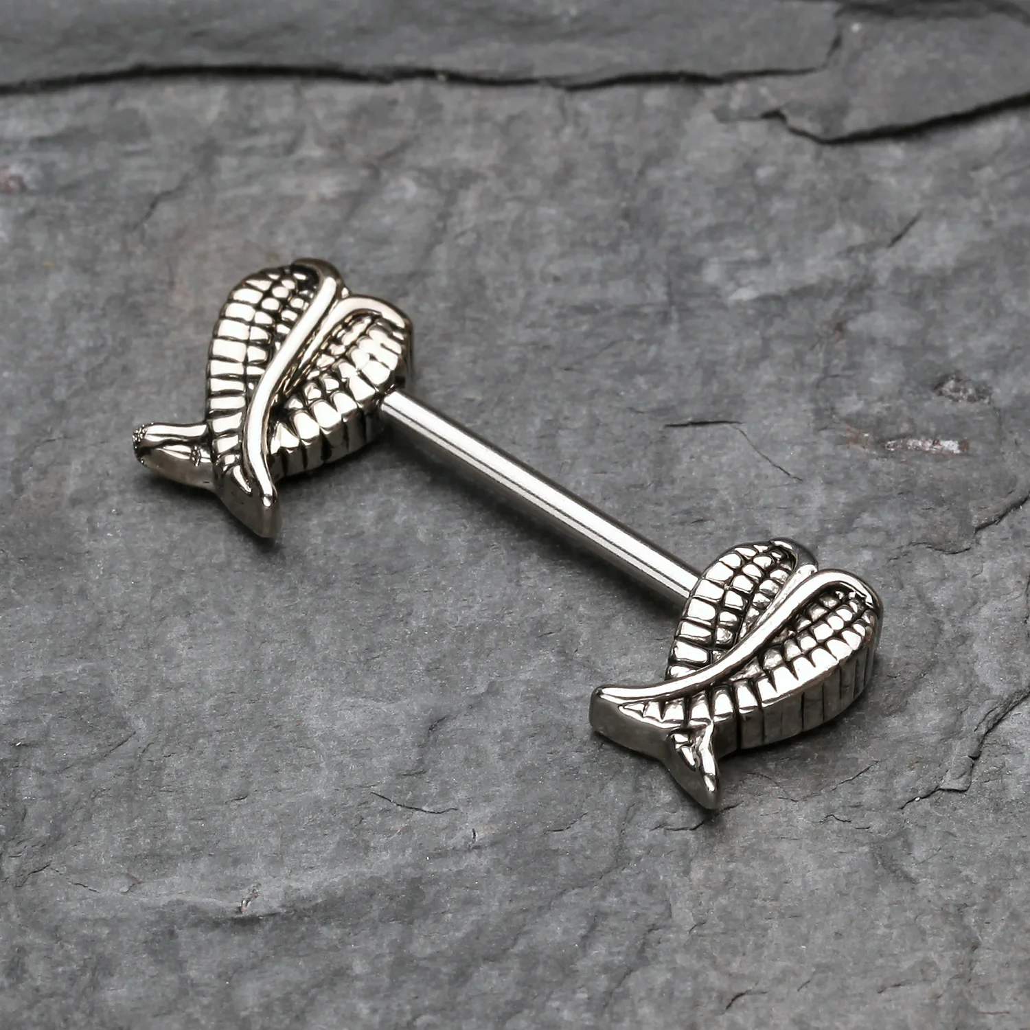 A Pair of Fallen Angel Wing Nipple Barbell Ring - Image 2