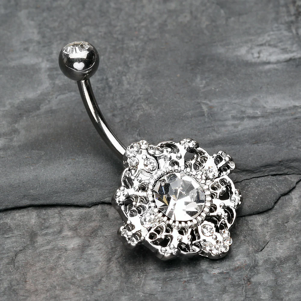 Filigree Mandala Sparkle Belly Button Ring - Image 3
