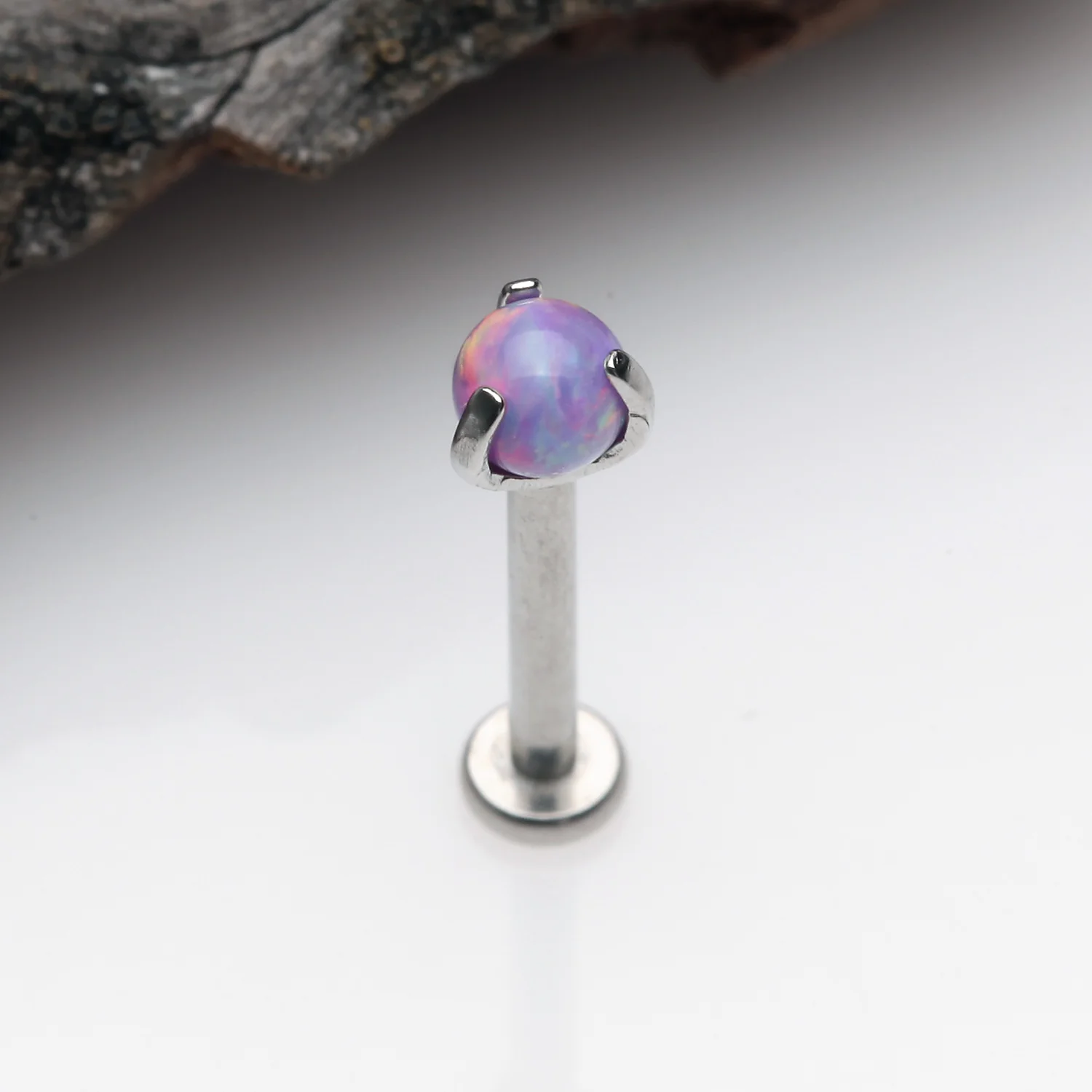 Fire Opal Claw Prong Set Sparkle Internally Threaded Labret - Image 2