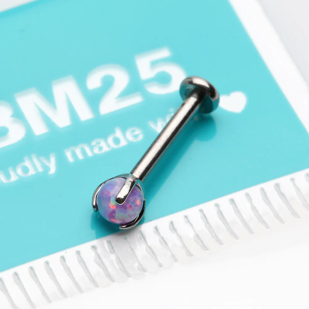Fire Opal Claw Prong Set Sparkle Internally Threaded Labret - Image 3