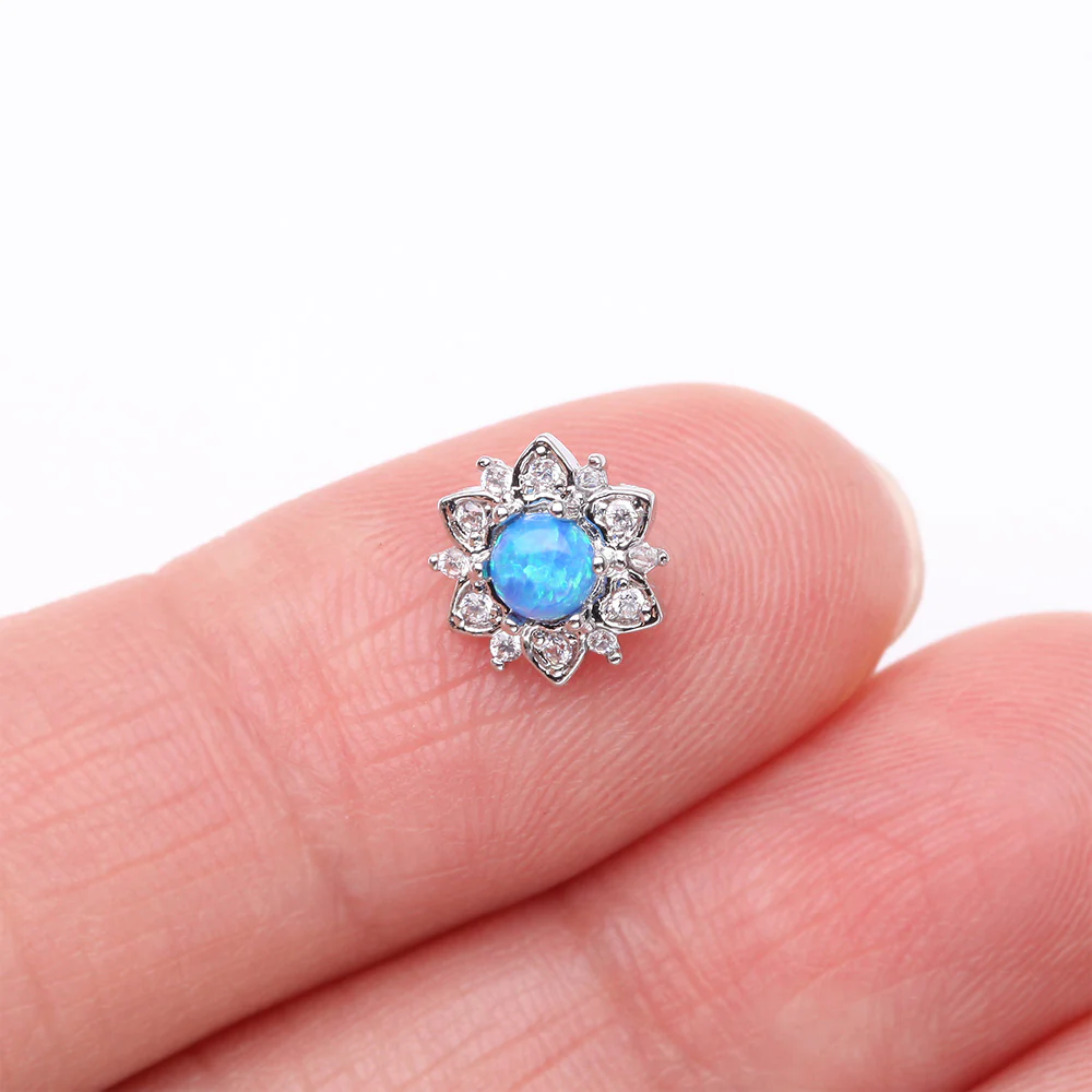 Fire Opal Flower Love Sparkle Dermal Anchor Top - Image 3