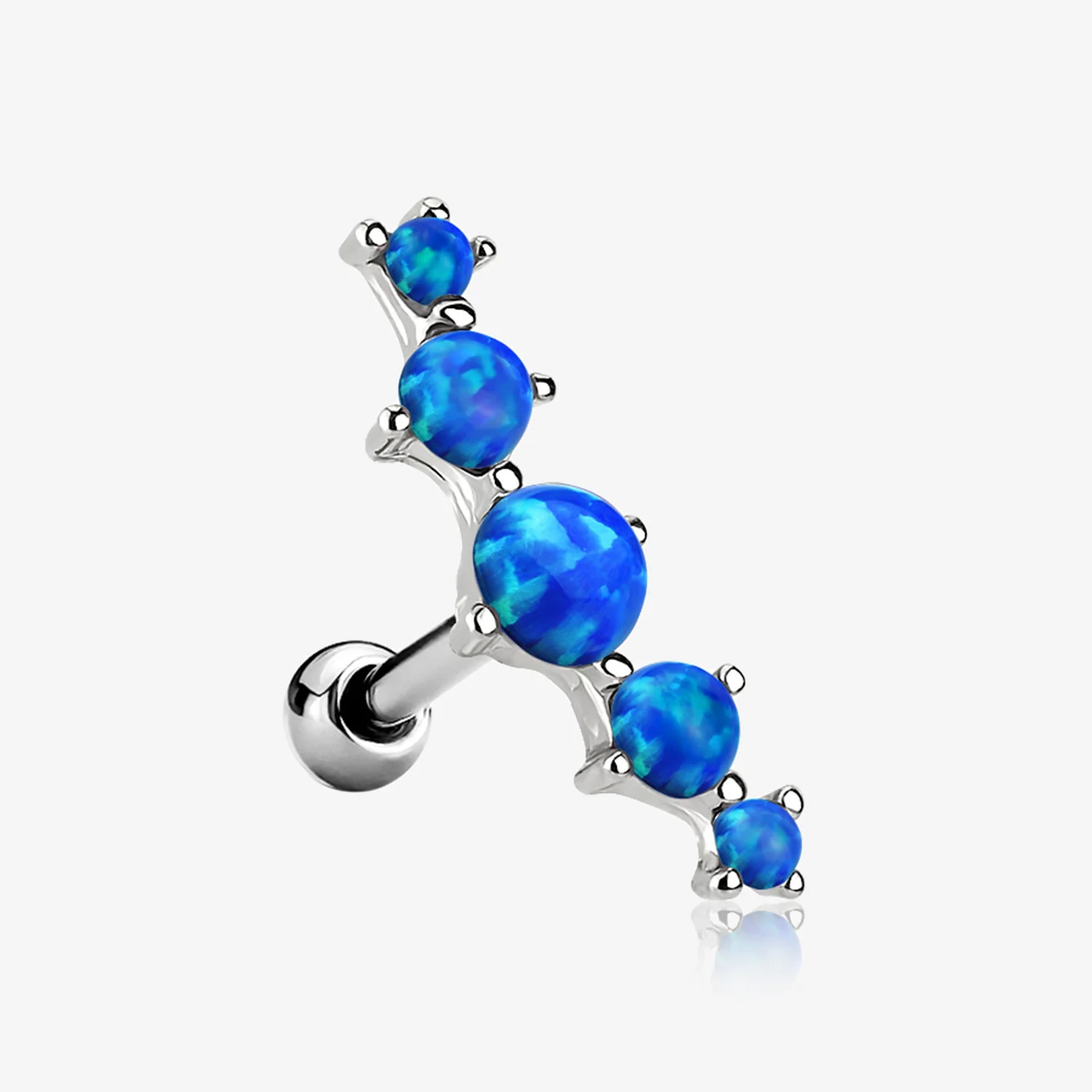 Fire Opal Journey Curve Prong Set Cartilage Tragus Barbell Earring