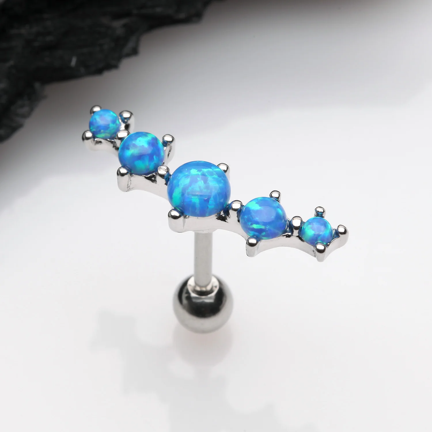Fire Opal Journey Curve Prong Set Cartilage Tragus Barbell Earring - Image 2
