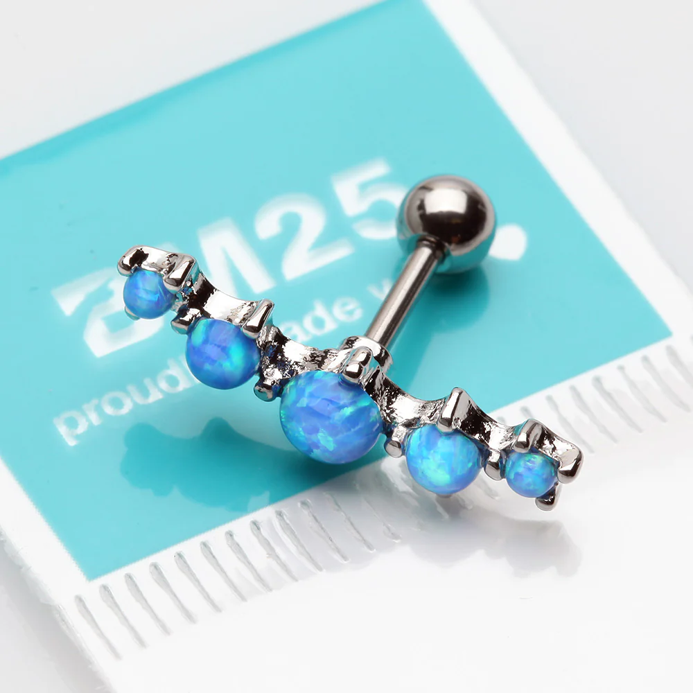 Fire Opal Journey Curve Prong Set Cartilage Tragus Barbell Earring - Image 3