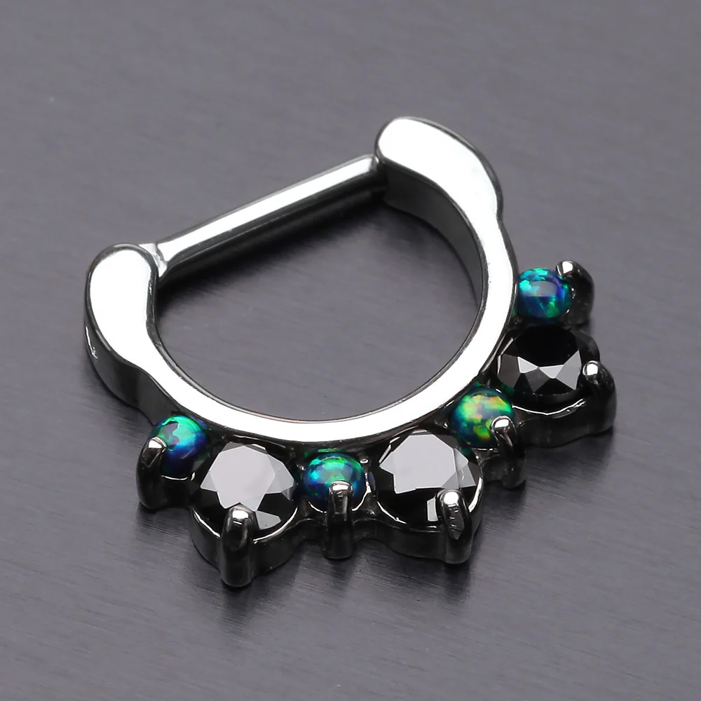 Fire Opal Multi Gem Sparkle Deuce Septum Clicker - Image 3
