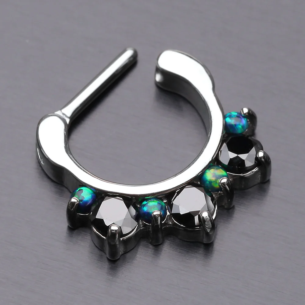 Fire Opal Multi Gem Sparkle Deuce Septum Clicker - Image 4