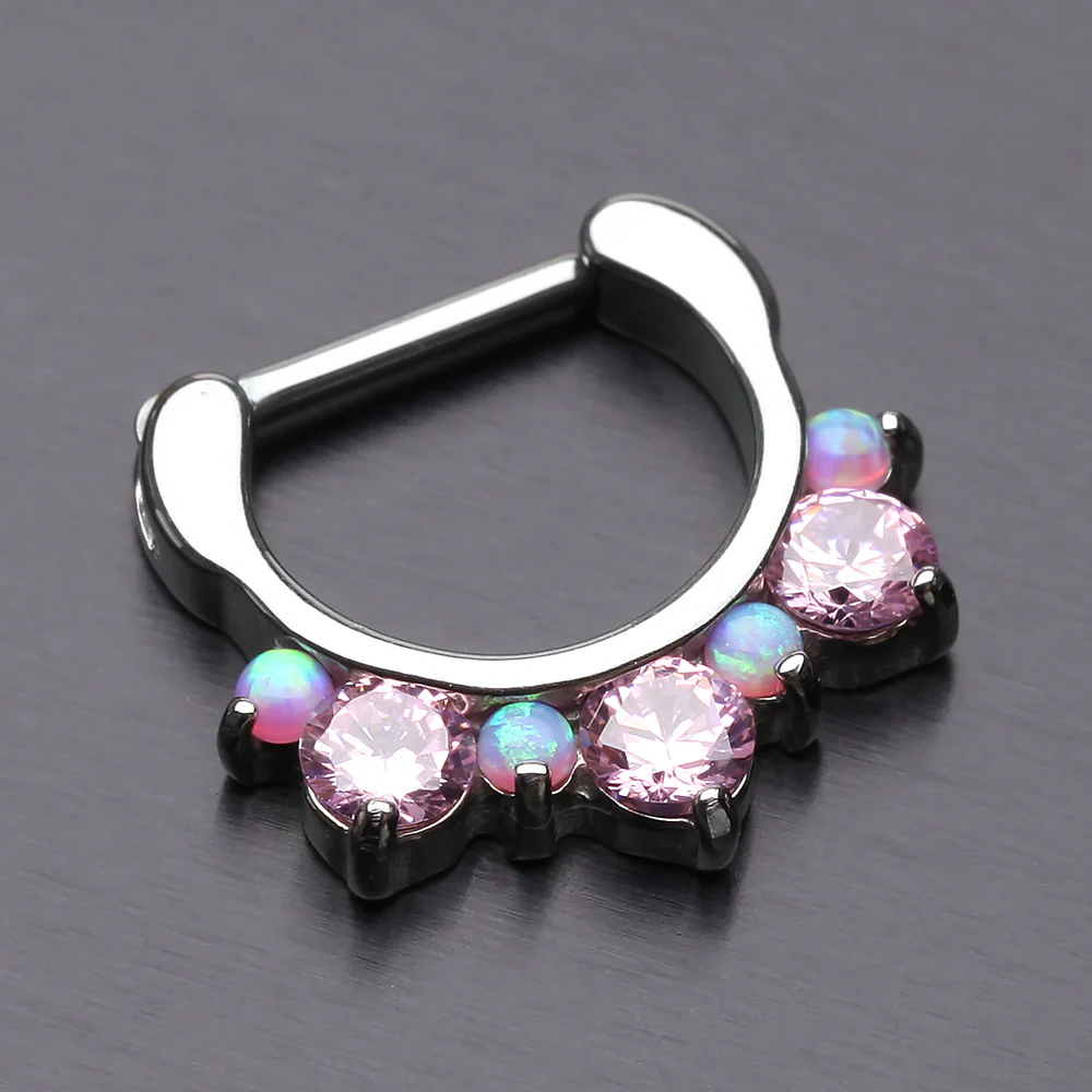 Fire Opal Multi Gem Sparkle Deuce Septum Clicker - Image 3