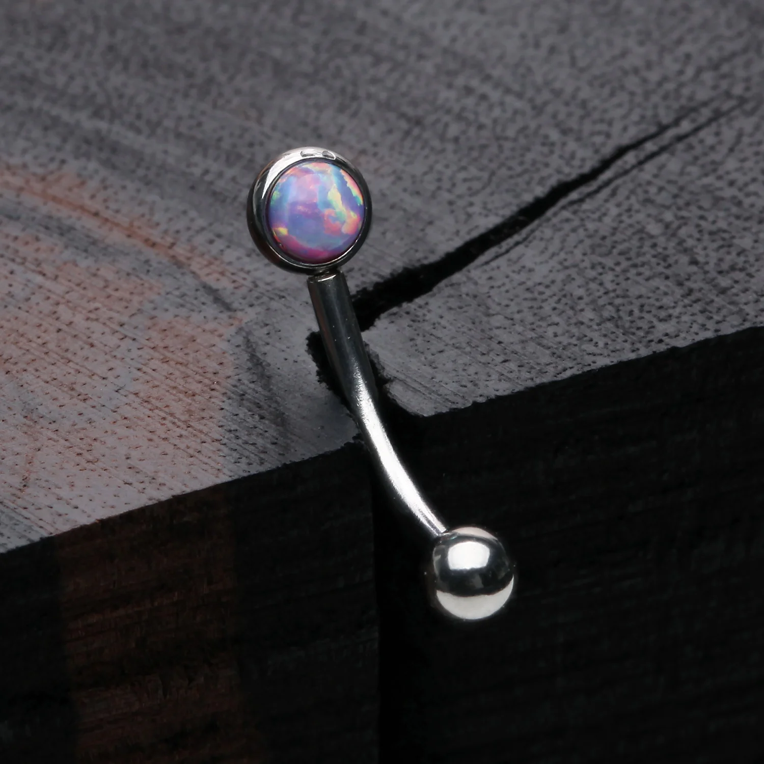 Fire Opal Press Fit Sparkle Curved Barbell - Image 2