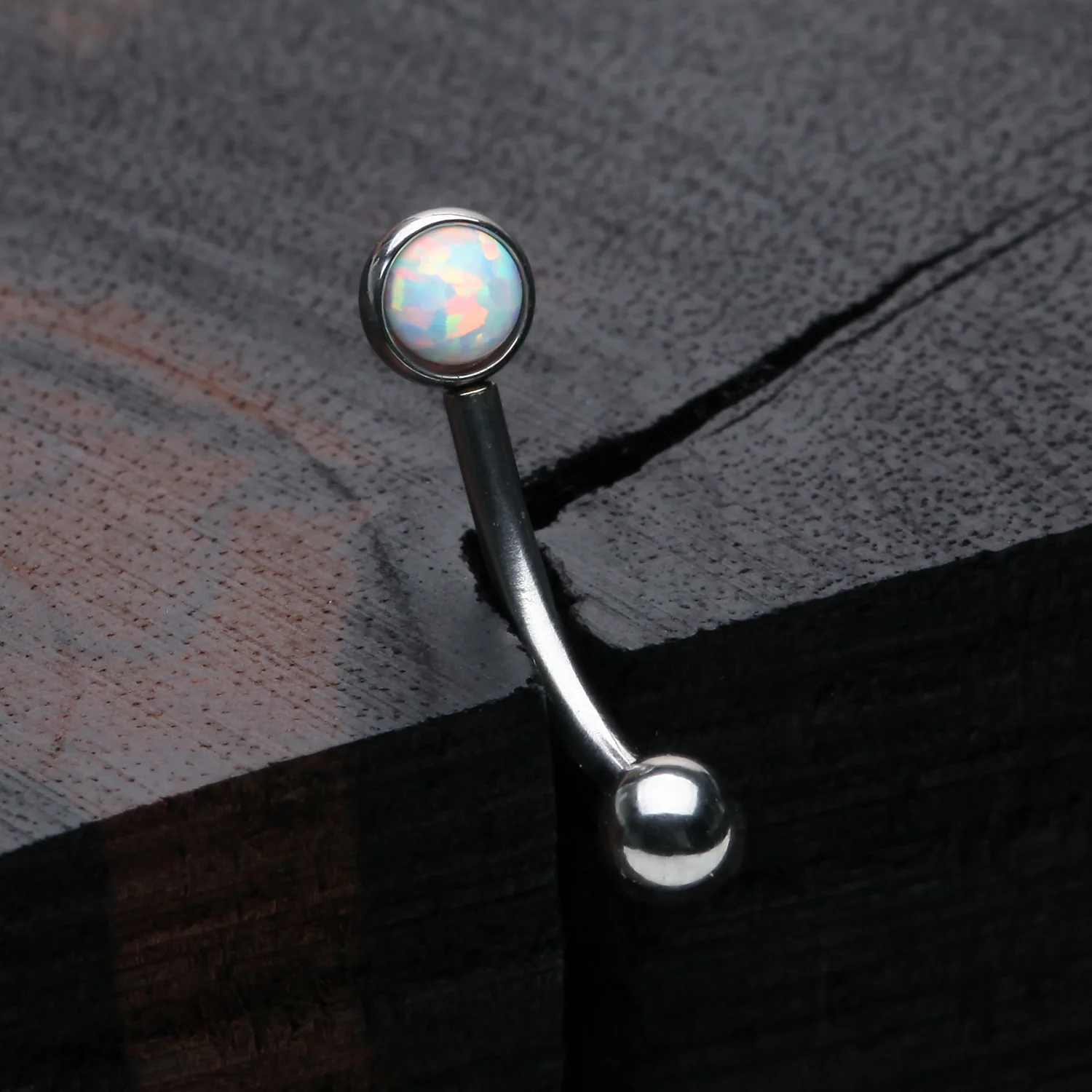 Fire Opal Press Fit Sparkle Curved Barbell - Image 2