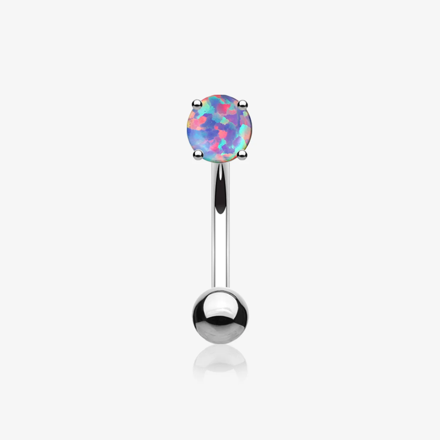 Fire Opal Prong Set Sparkle Curved Barbell