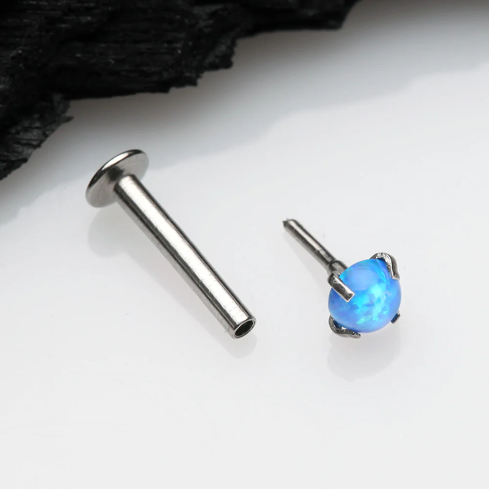 Fire Opal Prong Set Top Threadless Push-In Steel Labret - Image 3