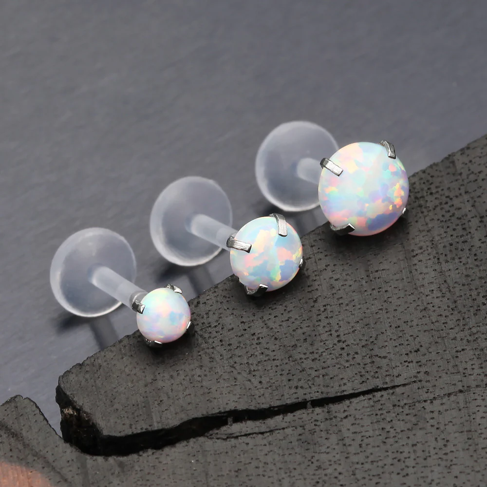 Fire Opal Sparkle Prong Bio-Flex Labret - Image 3