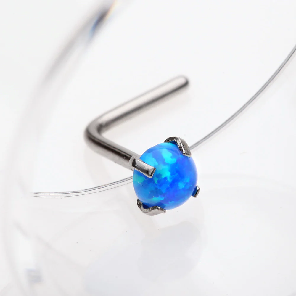 Fire Opal Sparkle Prong Set L-Shaped Nose Ring - Image 3