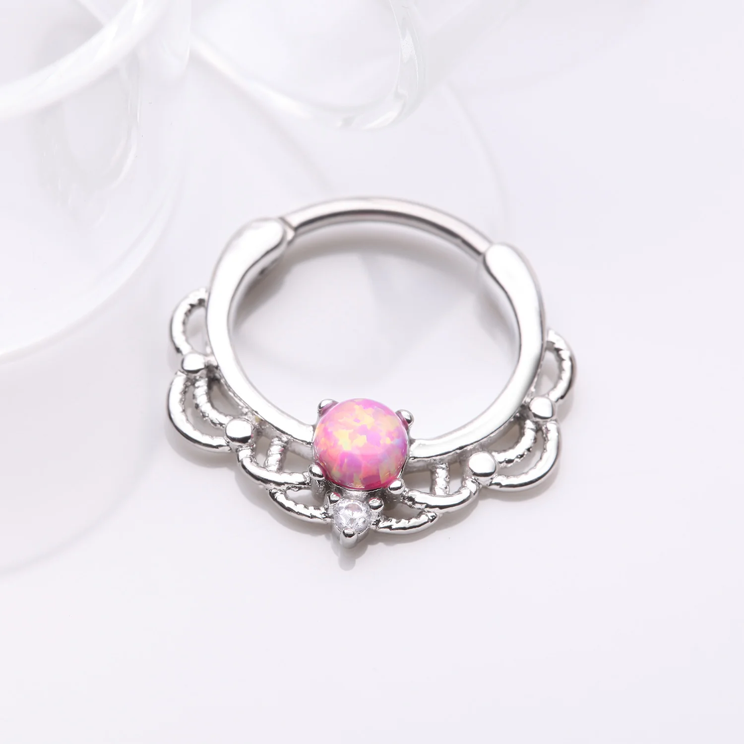 Fire Opal Sparkle Turan Clicker Hoop Ring - Image 2