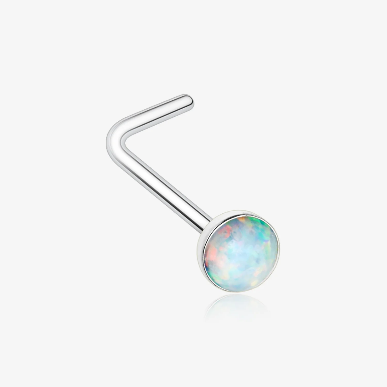 Fire Opal Steel L-Shaped Nose Ring