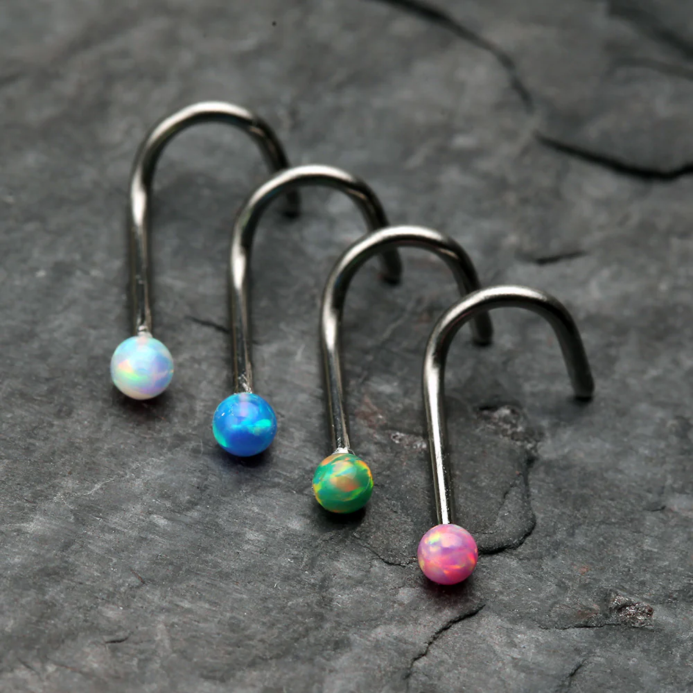 Fire Opal Steel Nose Screw Ring* - Image 4