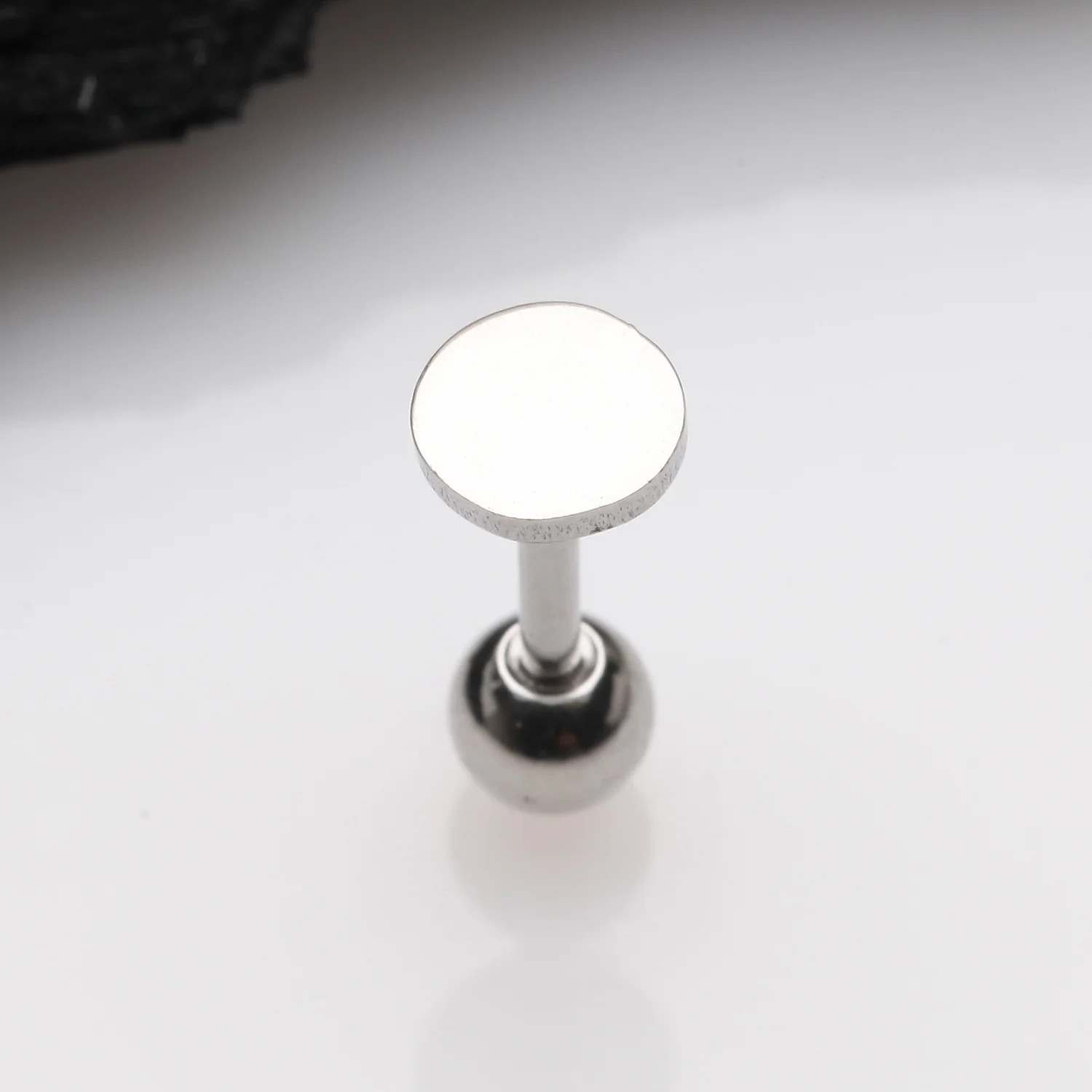 Flat Circle Top Cartilage Tragus Barbell Earring - Image 2