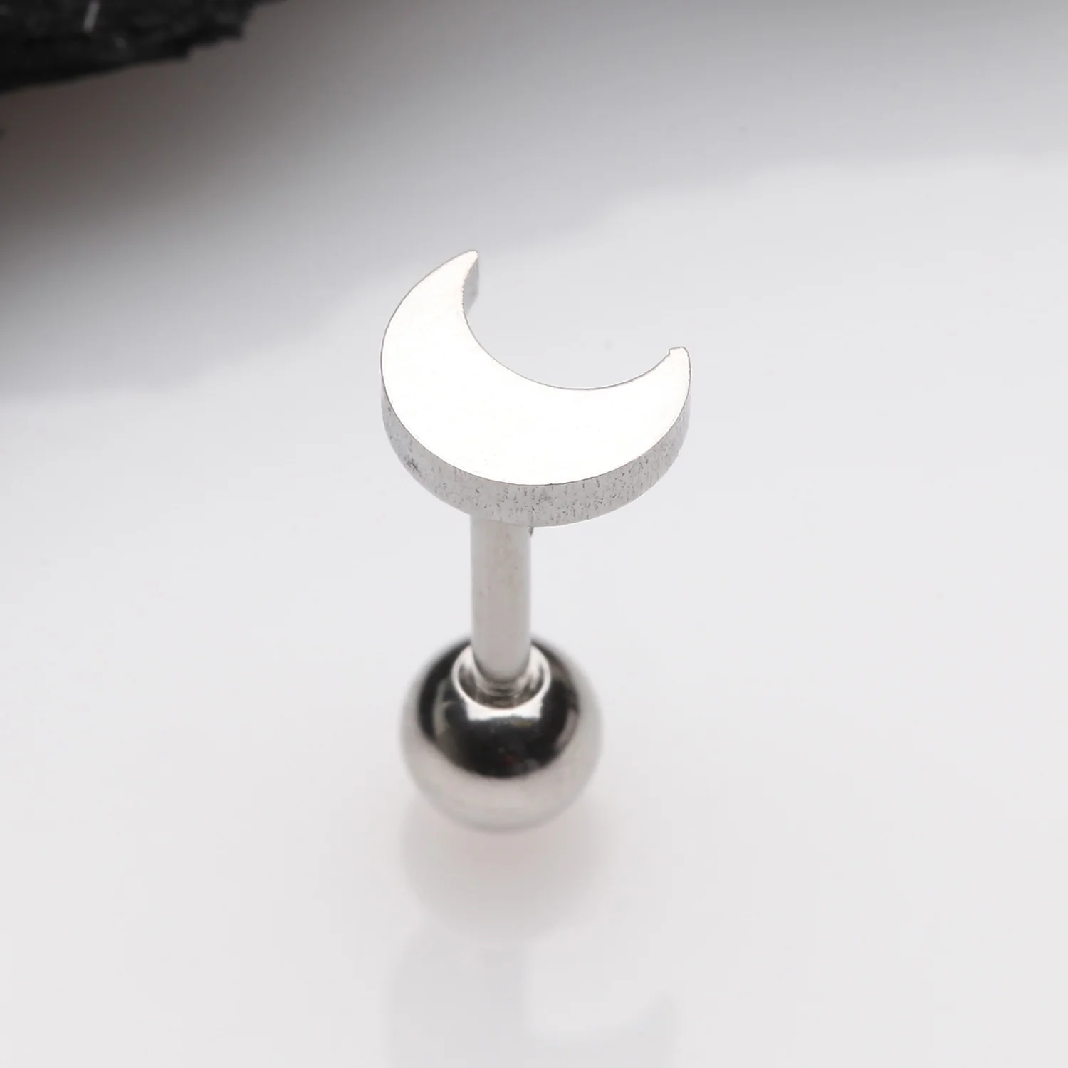 Flat Crescent Moon Top Cartilage Tragus Barbell Earring - Image 2