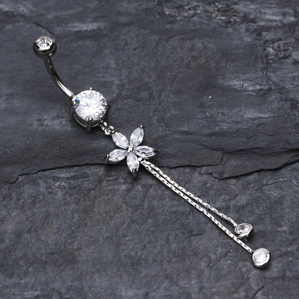 Flower Sparkle Belly Button Ring - Image 3