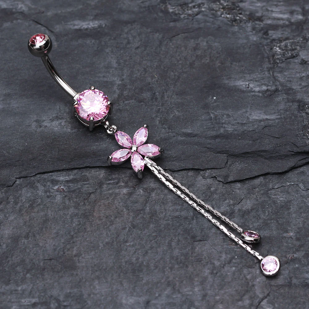 Flower Sparkle Belly Button Ring - Image 3