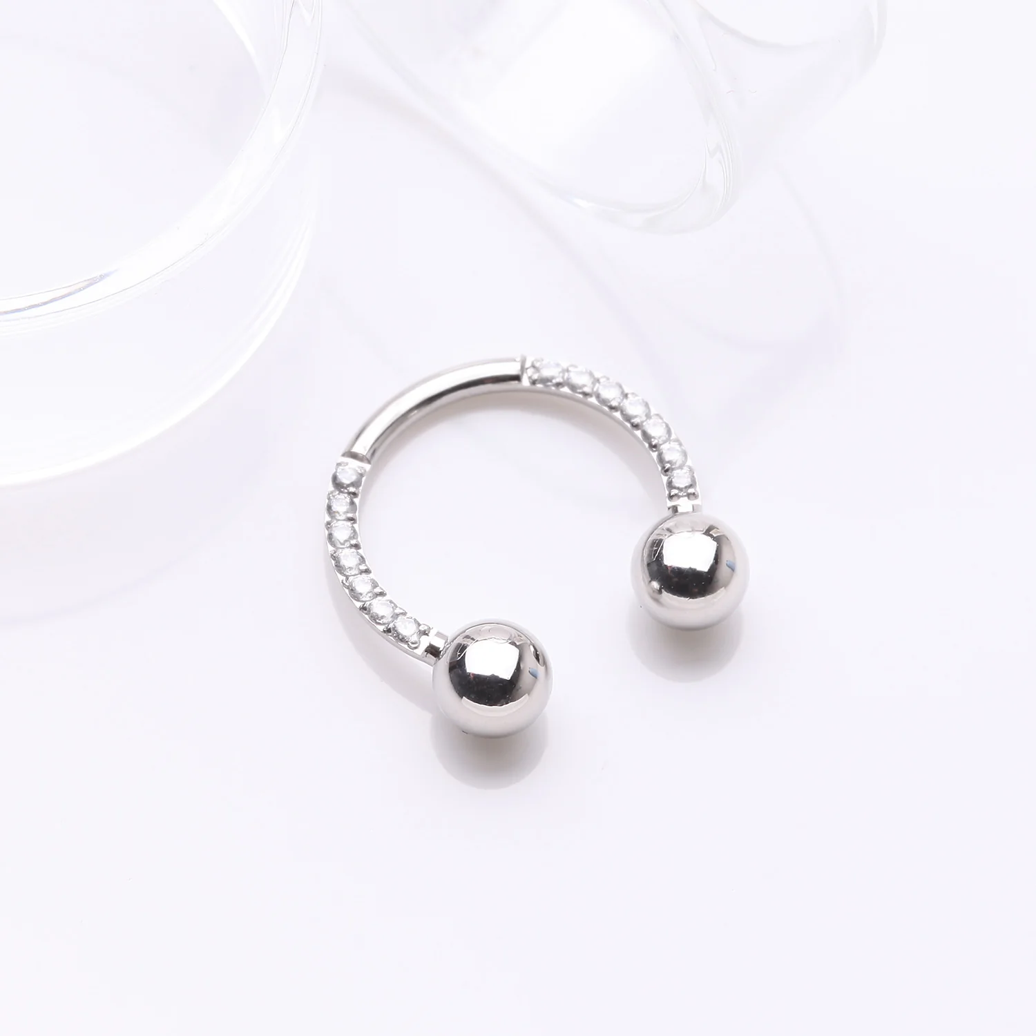 Front Facing Sparkle Multi-Gem Steel Horseshoe Circular Barbell - Image 2