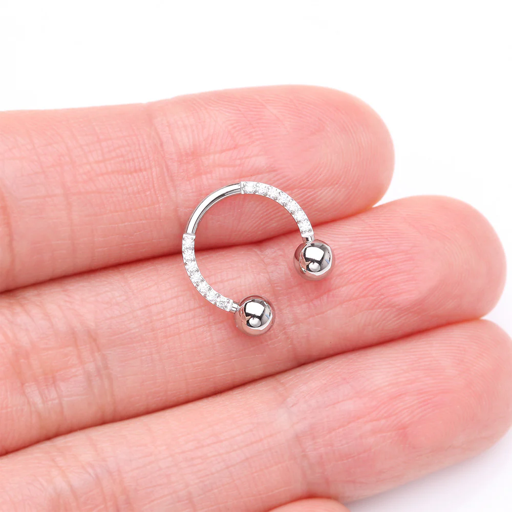 Front Facing Sparkle Multi-Gem Steel Horseshoe Circular Barbell - Image 3