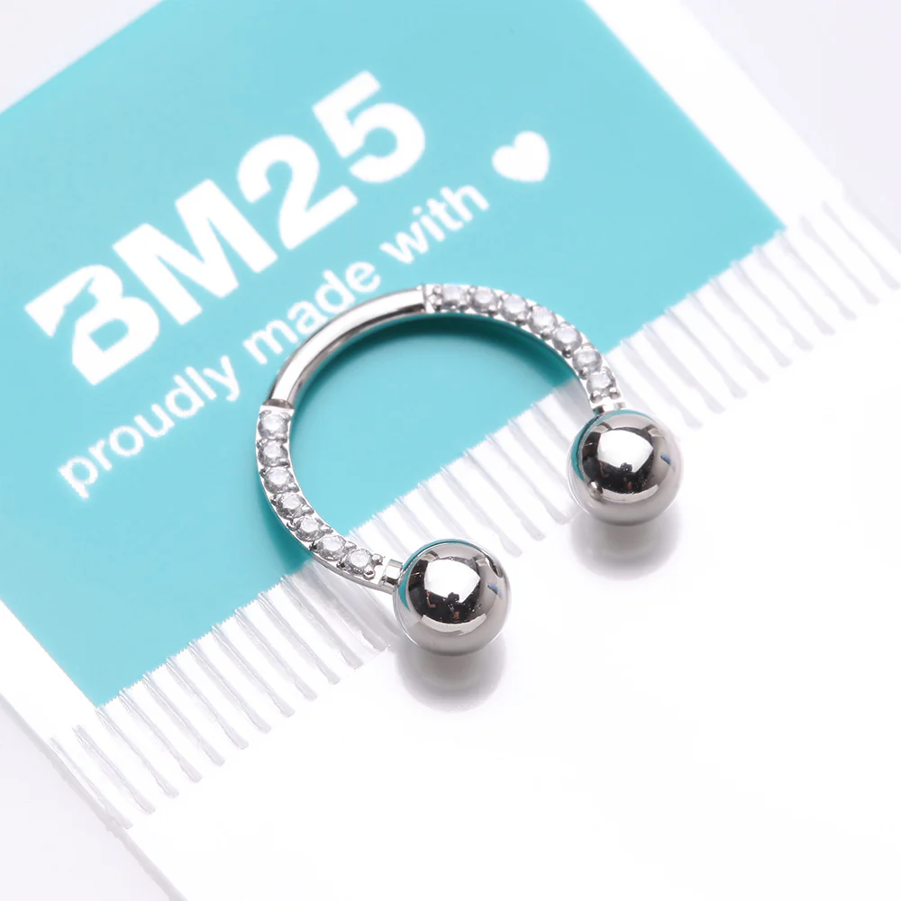 Front Facing Sparkle Multi-Gem Steel Horseshoe Circular Barbell - Image 5