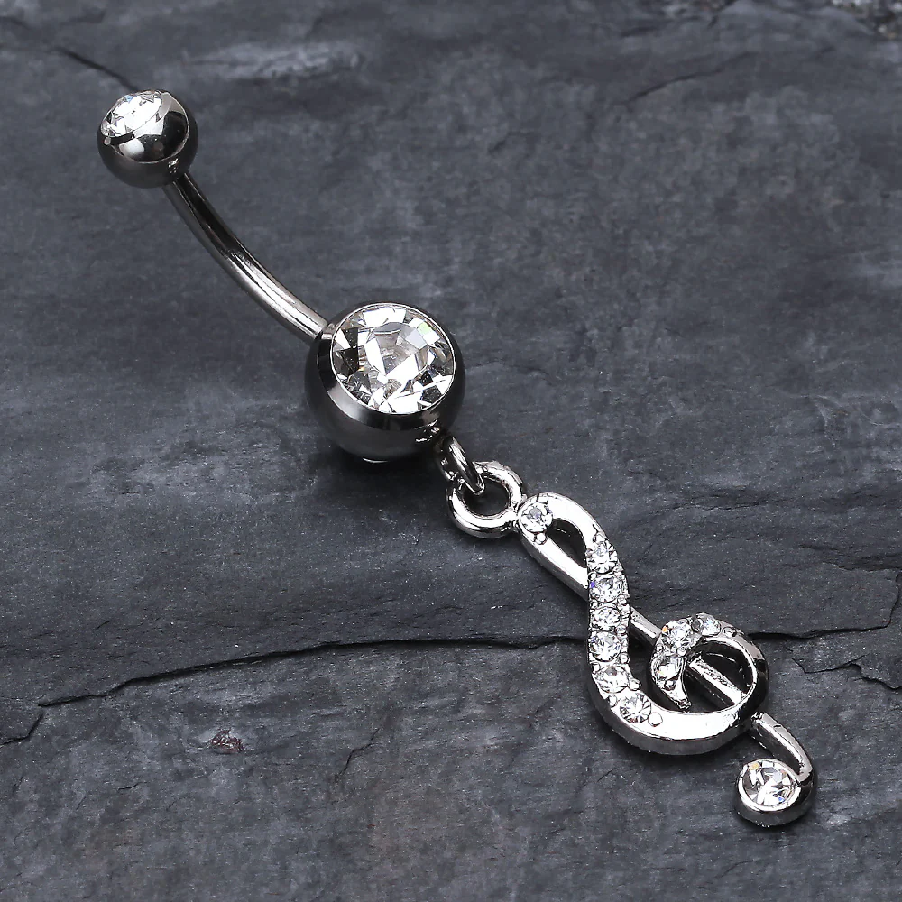 G Clef Music Note Sparkle Belly Ring - Image 3