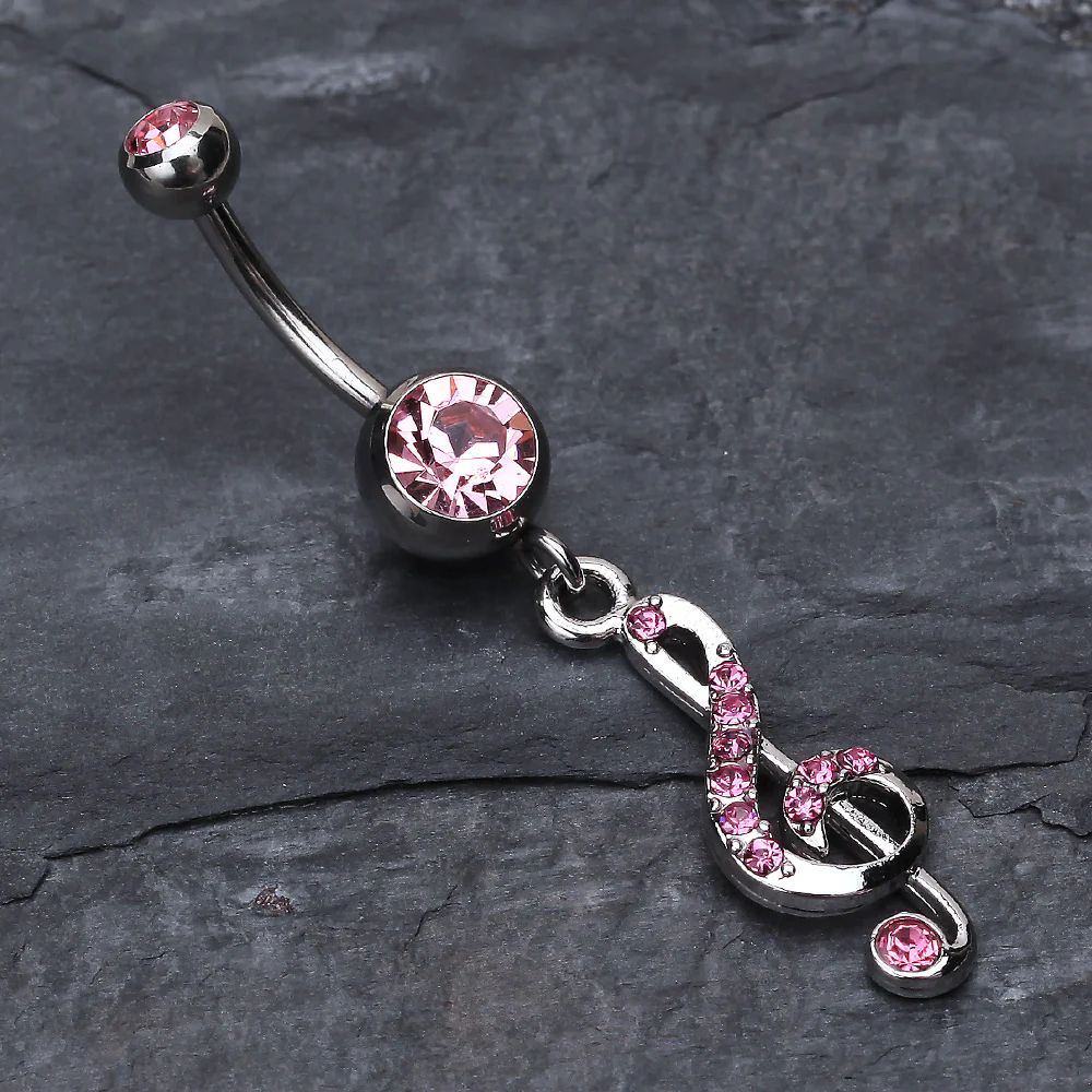 G Clef Music Note Sparkle Belly Ring - Image 3