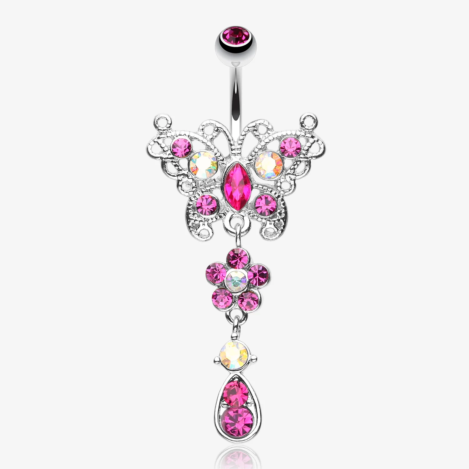Glistening Butterfly Flower Belly Button Ring
