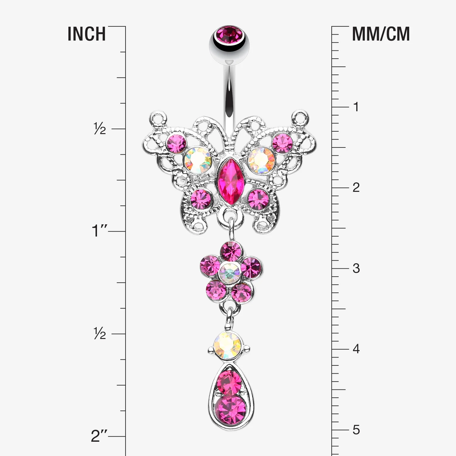 Glistening Butterfly Flower Belly Button Ring - Image 2