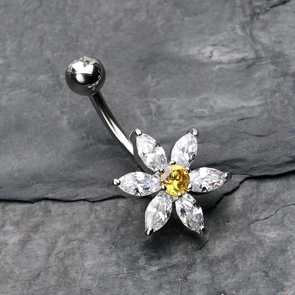Glistening Flower Bliss Non Dangle Belly Button Ring - Image 3