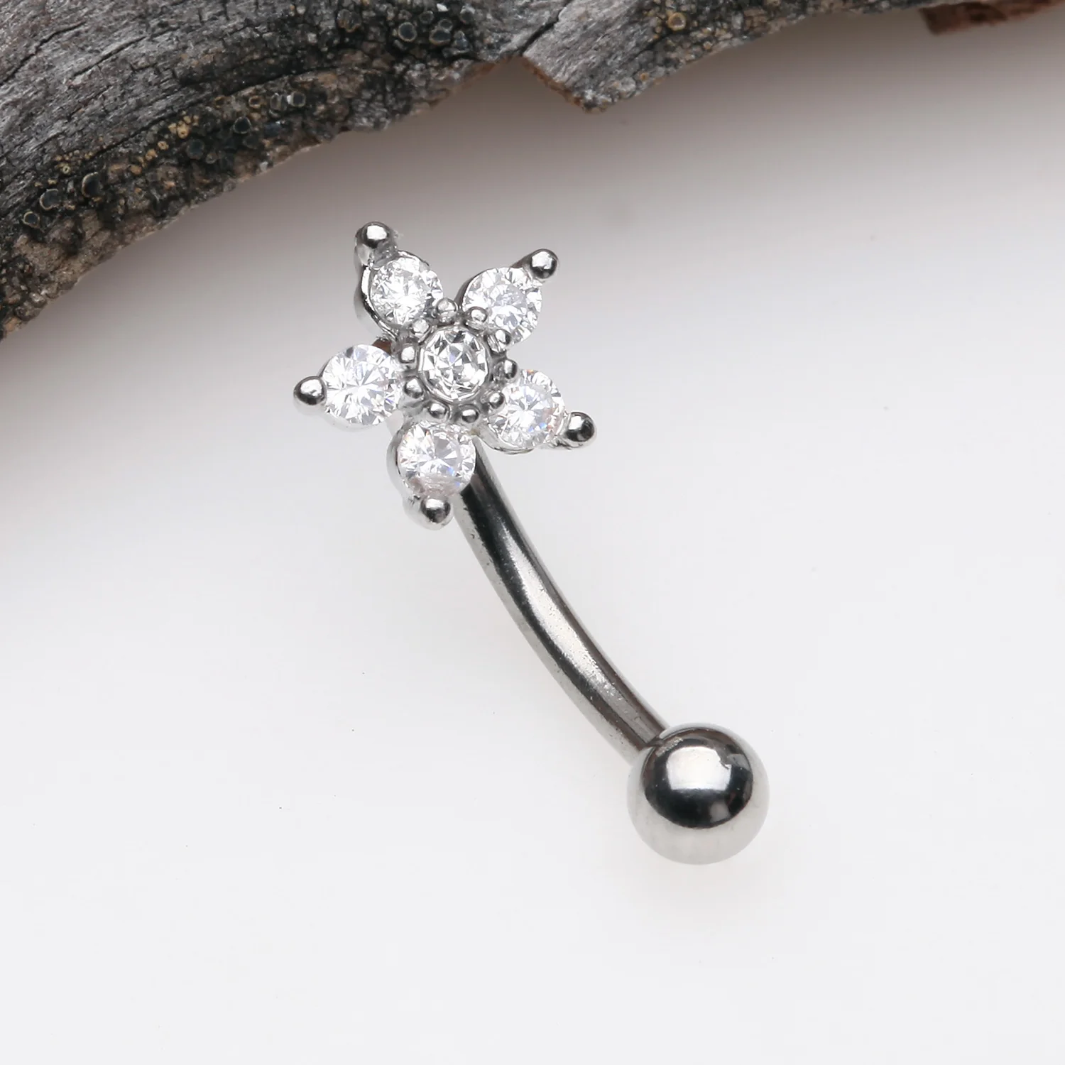Glistening Flower Sparkle Curved Barbell - Image 2